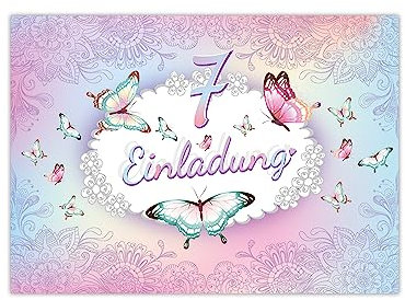 Limonia 8 Einladungskarten zum 7. Geburtstag Einladung Kindergeburtstag Mädchen Schmetterling Blumen