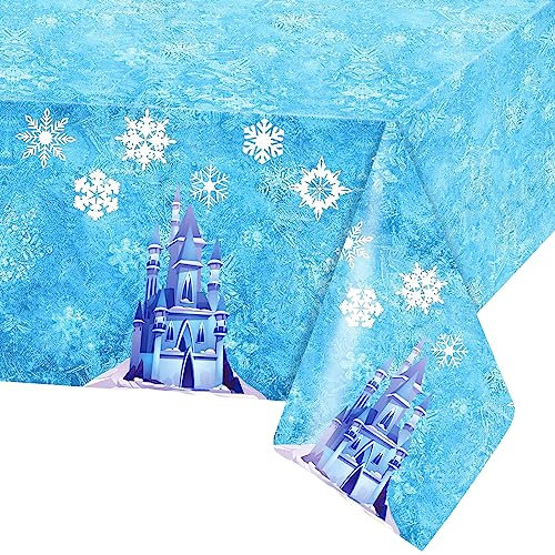 Schneeflocken Tischdecke,54 * 108 Zoll Frozen Party Tischdecke Schneeflocken,Rechteckiger Schnee Plastik Tischabdecke für Frozen Geburtstagsdeko Mädchen Geburtstagsparty Frozen Geschenke Party Dekor