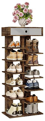 eSituro Schuhschrank mit Schublade, Schuhregal mit 12 Ablagen, Schuhaufbewahrung, Schuh-Organizier, für Eingangsbereich Flur Wohnzimmer, Holzoptik, 49,5 x 118 x 30 cm