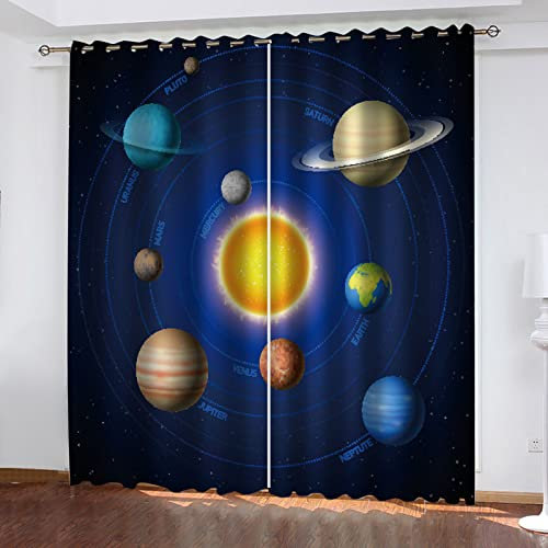 Vorhang Blickdicht 2Er Set 140X110cm 100% Verdunklungsvorhänge Mit Ösen Kälteschutz & Hitzeschutz 3D Planet Sonnensystem Gardinen Kinderzimmer Junge Mädchen Schlafzimmer Fensterdekoration