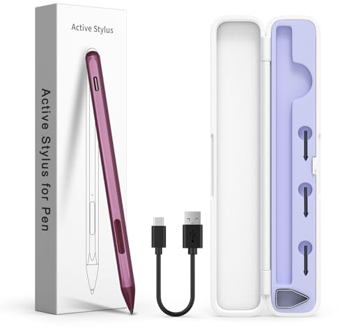 Stylus Pen for HP Envy x360/Pavilion x360/Spectre x360/x2, MPP 2.0, Red | 4096 pressure levels, tilt shading, palm rejection, magnetic attachment, USB-C charging, 80-hour use, eraser/right-click keys