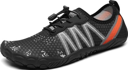 Mishansha Badeschuhe Herren Damen Wasserschuhe Atmungsaktive Schnell Trocknend Schwimmschuhe rutschfeste Leicht Barfußschuhe fur Männer Frauen, Kohle Schwarz, 43 EU