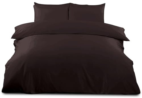 GC GAVENO CAVAILIA Plain Duvet Cover Sets| Polycotton Duvet Cover King Bed Set (220 x 230 cm) With Pillow Cases | Breathable, Lightweight Plain Dyed Bedding Sets Quilt Cover Set, Chocolate