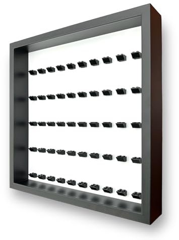 FRAMEPUNK Minifigure Display Case - for 50 LEGO Minifigures - Deep for accessories - Wall Mount - Removable Front - Black Frame, Black Mounts on White
