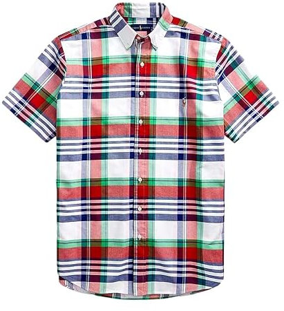 POLO RALPH LAUREN Men's Slim Fit Short Sleeve Oxford Shirt (Red White Multi, M), Red White Multi, Medium