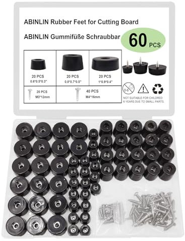 ABINLIN Lot de 60 pieds en caoutchouc à visser - Pieds en caoutchouc - Noir (3 tailles) - 15 mm, 20 mm, 25 mm