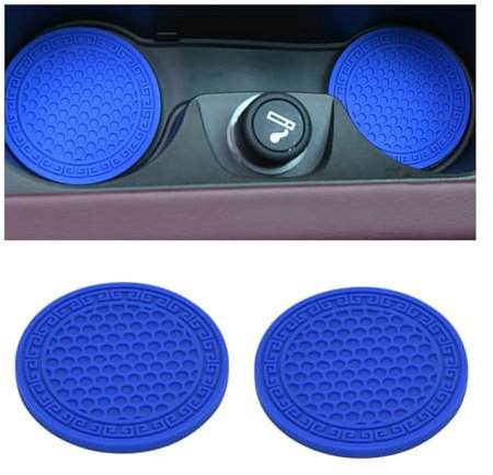 JNNJ 2 Pièces Dessous Verre Universels pour Les Porte-Gobelets, Dessous De Verre pour Porte-Gobelet De Voiture-Antidérapants, Accessoires Intérieurs Automobiles en Silicone Antidérapant(Bleu)