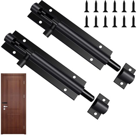 Black Gate Bolt,2 PCS Door Bolts for Internal Doors,Black Door Bolt Door Lock Bolts Shed Door,Durable Sliding Gate Bolt,Heavy Duty Tower Bolt Black,for Bathroom,Toilet,Bedroom and Garden Shed