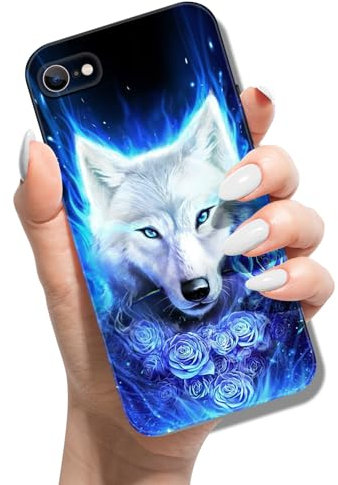 Phone Case for iPhone SE (2022) / SE 2020/8 / 7 Silicone Case Slim Thin Soft TPU Cover with Cute Pattern Design Shockproof Protective Case for Girls Women - Rose Wolf