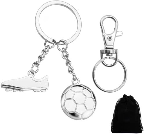 Porte-clés en forme de football - Porte-clés avec des chaussures de football et un ballon, pendentif de décoration de porte-clés pour fans de sport pour la voiture et le sac à dos, Argenté, Taille