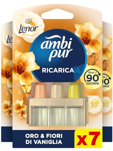 Ambi Pur 3Volution Ricarica Profumatore Elettrico, 7 Pezzi, Lenor Oro | Deodorante per Casa, Durata Fino a 90 Giorni per Ricarica, Tecnologia per Catturare ed Eliminare Gli Odori, Dona Freschezza