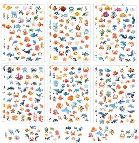 XIHIRCD 12 Bögen Meerestier-Aufkleber, Aufkleber in Meeresform Meereslebewesen-Aufkleber Ozean-Aufkleber Meerestier-Aufkleber Meerestier-Etiketten für Geschenke Sammelalben Dekoration DIY