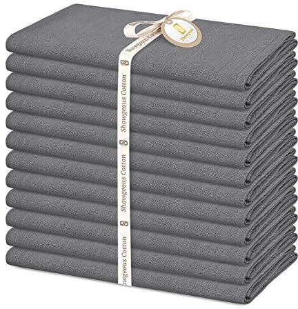 Showgeous 12 Stück Leinen Baumwoll Servietten 40x40cm Dinner Stoffservietten Baumwolle Leinen Mischgewebe Servietten Waschbar Wiederverwendbar Leinen Flachs Servietten für Hochzeit Dinner Party(Grau)