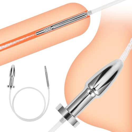 Qhysin Analplug mit Metall Harnröhre Dilatoren SM Sex Toys Edelstahl Hohl Buttplug Katheter Einlauf Analdusche Urinal Piss Trichter Anal Plug Extreme Sexspielzeug für Männer Paare（Lang Penis Plug）
