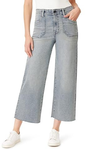 kensie Jeans für Damen, hohe Taille, aufgesetzte Tasche, knöchellang, breiter Saum, Beininnenlänge 68,6 cm, Größen 34-40, Lora, 34