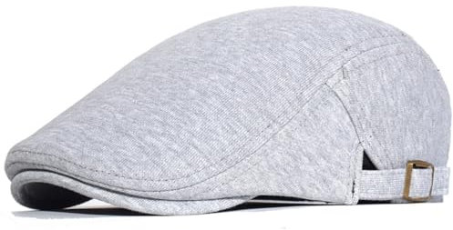 HIQIU Verstellbare Schiebermütze Herren Baumwolle Schirmmütze Barett Flatcap, Baskenmütze Gatsby Newsboy Cap Herren Barett Cap (DE/NL/SE/PL, Alphanumerisch, M, L, Hellgrau)