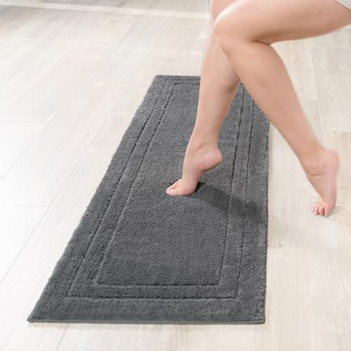 Decomira Badematte rutschfest | Als Badteppich Set kombinierbar | WC-Teppich Badezimmer-Teppich Bad-Vorleger waschbar | Duschvorleger waschbar Bad-Garnitur | Dunkelgrau - 50x150 cm