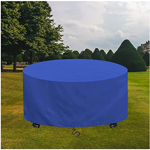 Abdeckung für Terrassenmöbel, rund, Ø 130 x 80 cm, blau, wasserdicht, 420D-Oxford-Gewebe mit winddichten Schnallen, Anti-UV-Schutz, für Gartentisch, rund, Gartenmöbel, Schutzhülle