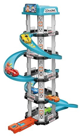 Jouet De Garage De Voiture, Rampe De Voiture Jouet Pour Enfant, Ensemble De Jeu Urbain Course Sur Rampe Avec Piste De Course Côte À Côte À Plusieurs Niveaux Et 2 Voitures Pour Tout-Petits De 1 À 3 Ans