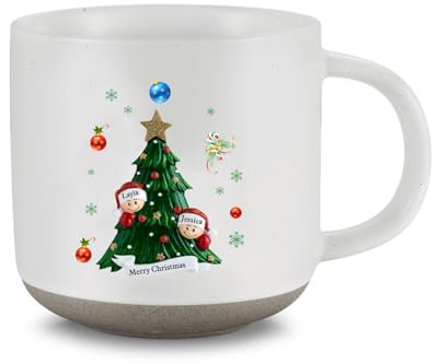 jewelora Tazza in Ceramica Personalizzata con Albero di Natale Tazza in Ceramica con Nome Inciso Regali Personalizzati per Uomo Donna (Nomi 2)