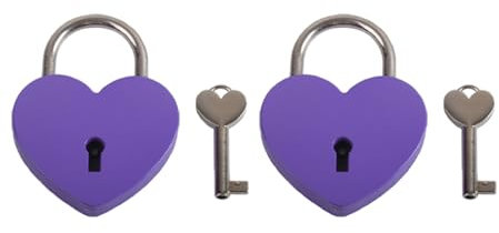 Herzförmiges Schloss, 2 Sets Zinklegierung, Mini-Herz-Vorhängeschloss mit Schlüsseln, kleines Anti-Diebstahl-Schloss für Gepäck, Tagebuch, Buch, Schmuckschatulle, Lila