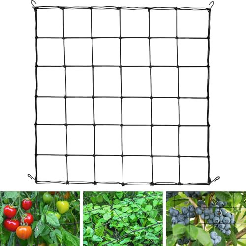 Elastic Trellis Netting 120x120cm, Elasticated Grow Tent Scrog Netting With 15 Hooks, Heavy-Duty Elastic Plant Net, Flexible Hydroponics Support for Gardening Indoor Outdoor Plant