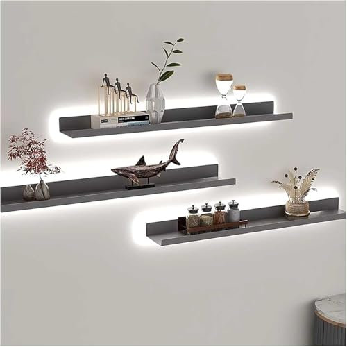 LED Floating Wall Mounted Display Shelves with Built in Illuminated Light Picture Ledge and Creative Bookshelf