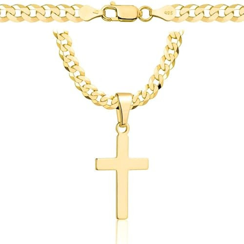 AMAR OPRAVA goldkette herren mit kreuz 585, Kette Herren 925/585 - kreuz kette herren gold 585 massiv - 5 mm, Kreuz Kette - Kreuzkette - Halskette Herren Panzerung