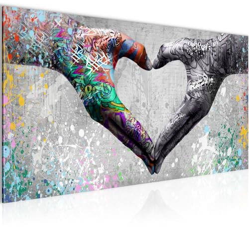 Runa Art Bilder Love Liebe Bild auf Vlies Leinwand Deko Wohnzimmer Schlafzimmer Loft Graffiti Streetart Grau 054312a
