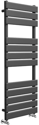 Greened House Richmond Heated Towel Rail Flat Panel Black Bathroom Towel Radiator Central Heating (Black, 500mm W x 1200mm H)
