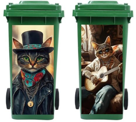Peacoblue 2 Stück Mülltonnenaufkleber 38x82cm Coole Katze Mülltonnen Aufkleber Wetterfest Groß Mülltonnen Sticker Draußen Für Auffahrt, Garten, Wand, Außen-und Innendekoration