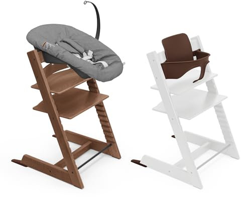 Stokke Tripp Trapp Hochstuhl, Warm Brown (inklusive Stuhl & Baby Set2) mit Newborn Set (Anthracite) - Sicheres, verstellbares, ergonomisches Design