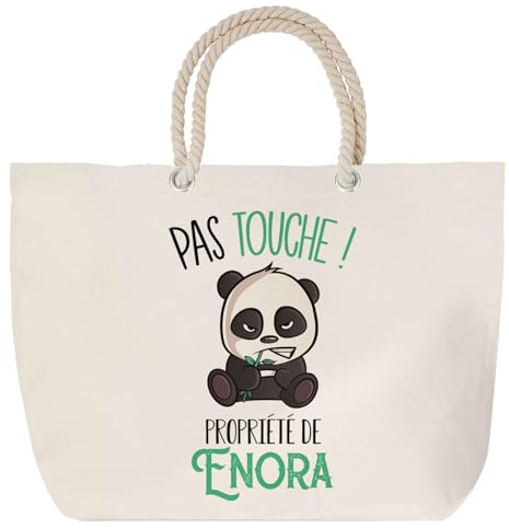 Sac de plage anse corde Enora Pas Touche Panda | Cadeau Anniversaire Noël Toile de Coton Grand Sac de Transport & Sport