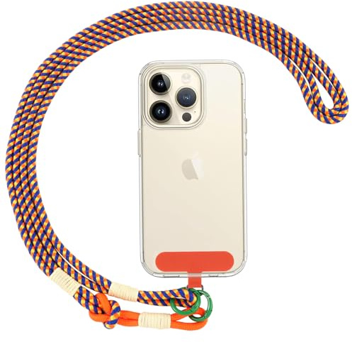 Coiwxmoi Handyband Universal zum Umhängen Kordel Kette,Handy Lanyard mit Stück Universelles Patch, Phone Lanyard mit Robuste Haken Kompatibel mit alle Smartphones, Abnehmbar - Blau Orange
