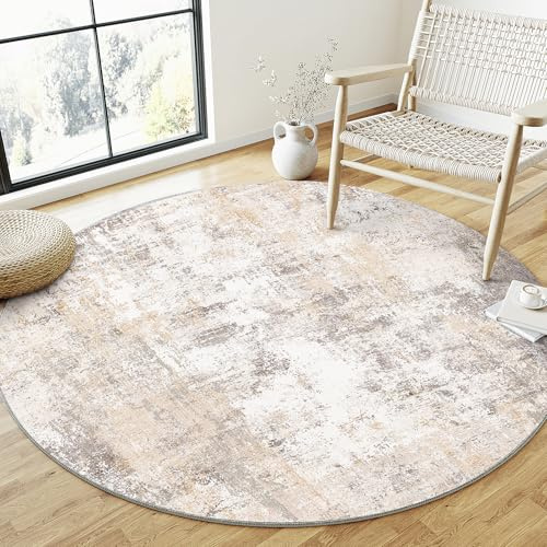 HUGEAR Beige Grau Teppich Rund 150cm Waschbarer