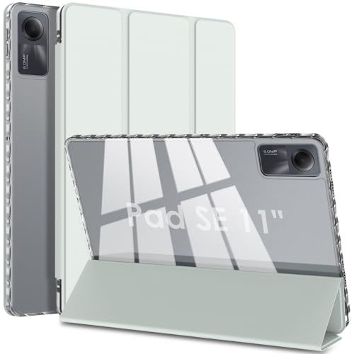 WD&CD Cuero Protector Funda Compatible para Xiaomi Redmi Pad SE, 11 Pulgadas, Transparente Protector Compatible con Redmi Pad SE, Acrílico Case Libro de con Soporte Función, Verde