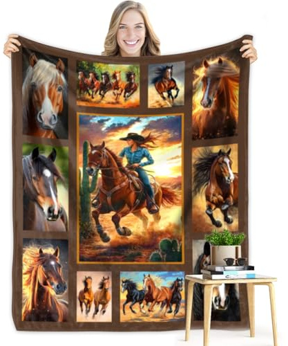 Wrangler Decke, Western-Cowgirl-Decke, Pferd, Flanell-Überwurf, Decke, Geschenk für Mädchen/Frauen, Wilder West-Amerikanischer West, Bauernhaus, Country, Wrangler, Decken oder Pferdeliebhaber für
