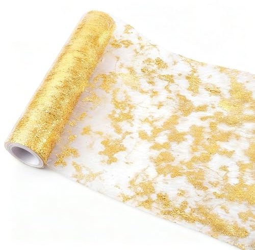 Euablfo Goldfarbener Tischläufer, Tischläufer Gold, 28cm x 900cm Goldfolien, Gold Deko, Goldband-Dekoration für Esstisch, DIY Geschenke Taufe Geburtstage Hochzeit Partys und Bastelarbeiten