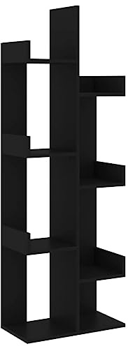 vidaXL Book Cabinet - Black Engineered Wood Organizer - Modern Bookshelf - 8 Compartments - Compact Storage for Living Room/Bedroom/Office - 48x25.5x140 cm