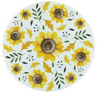 Sunflowers Round Glass Trivet - Pretty Floral Décor Kitchen Gift Small Textured Chopping Board/Worktop Protector 20cm x 20cm (8 x 8)