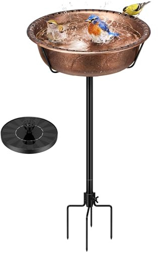 VIVOHOME 35 In Vogeltränke aus Polyresin mit Solarbrunnen, Antike Bronze | Freistehendes Vogelbad aus Polyresin fungiert gleichzeitig als Vogelfutterstation, der integrierte Solarbrunnen, Wildvögel