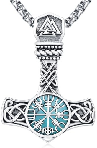 Friggem Collana Vichinga in Argento Sterling 925 Ciondolo con Collana Celtico Vichingo Originale Retrò Vichingo Gioielli per Uomo Donna, catena in acciaio inossidabile 60 cm