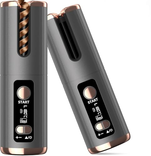 Cordless Hair Curler, Automatic Curling Iron Ceramic Rotating Hair Curler 6 Temperatures & Timer Settings 5000mAh Rechargeable Hair Curling Iron Wand for Curls Waves Anywhere