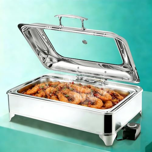 Aocay Chafing Dish Buffet Elettrico, 9L Professionale Scaldavivande Elettrico per Buffet Acciaio Inox, Contenitore Scalda Cibo Temperatura Regolabile per Catering, Buffet, Hotel, Ristoranti(Full Pan)