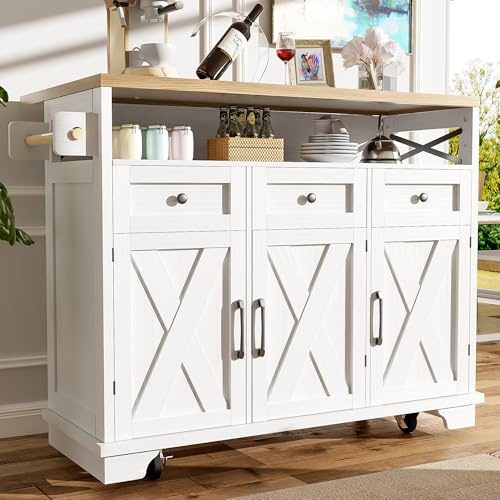 vutizal îlot de cuisine avec plan de travail extensible, MDF blanc, 118 x 43 x 98 cm, moderne, capacité de charge 70 kg, 47,2 kg