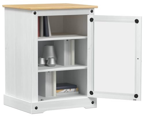vidaXL HiFi-Schrank Weiß 60 x 50 x 82 cm Massives Kiefernholz, Rustikaler Lowboard, rechteckiger Kiefernholzschrank, viel Stauraum, funktionales Möbelstück, mit Glastür
