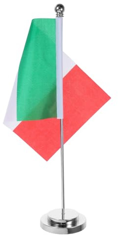 GRIRIW Mini Bandiera Italiana da Tavolo con Supporto, Decorazione Desktop Compatta in Poliestere e Ferro, Design Italiano Unico per Ufficio e Atmosfera Festiva