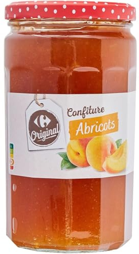 CARREFOUR ORIGINAL Confiture d'abricots en pot de verre 750 g - Préparée avec 50 g de fruits pour 100 g - Sans colorants ni conservateurs ajoutés - Lot de 4
