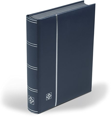 Leuchtturm Briefmarken-Sammel-Album, Einsteckbuch Leder, DIN A4, 64 Schwarze Seiten, wattierter Echtleder-Einband, blau