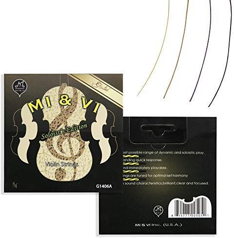 MI&VI Soloist's Violinensaiten – 4/4 Mensur, kompletter Satz (G-D-A-E) mit goldenem E-Saite | synthetischer Kern | Kugelkopf | mittlere Spannung – von MIVI Music